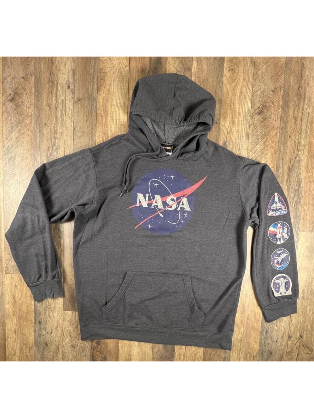 NASA Fifth Sun Space Lightweight Fleece Hoodie Large Sleeve Logo Cotton Blend